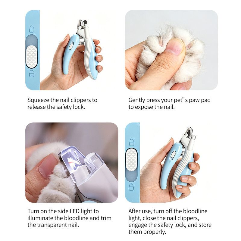 Pet Nail Clippers with Light, Splatter-Proof and Safe Grooming Tool, Universal for Cats and Dogs, LED Light for Locating the Quick - Blue