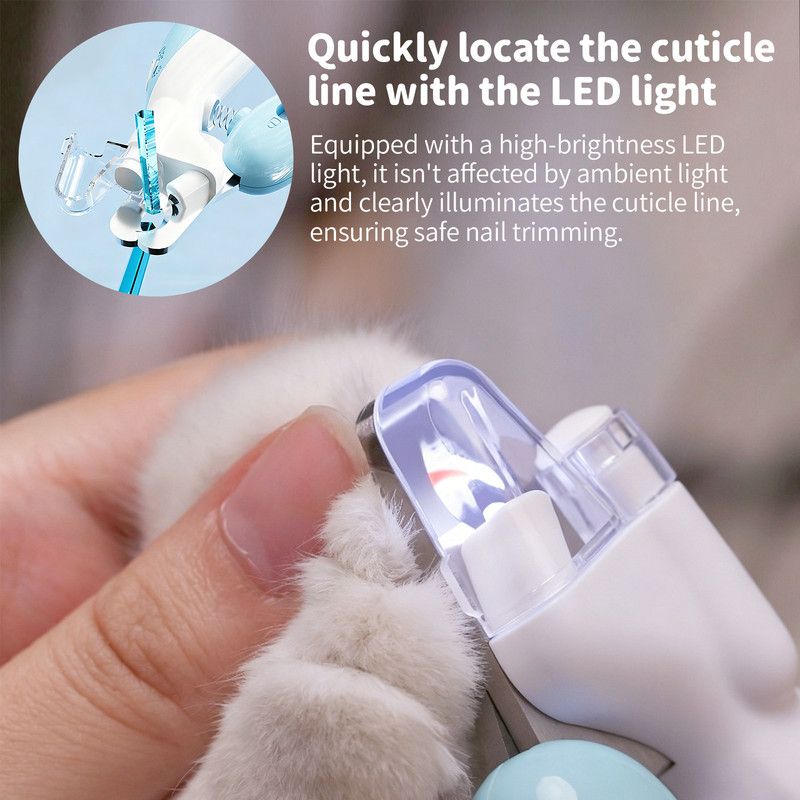 Pet Nail Clippers with Light, Splatter-Proof and Safe Grooming Tool, Universal for Cats and Dogs, LED Light for Locating the Quick - Off-White