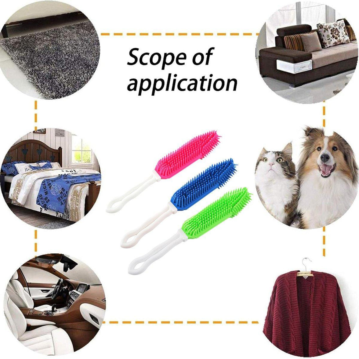 3PCS Pet Hair Remove Brush Car Detailing Brush Portable Dog Rubber Massage Brush
