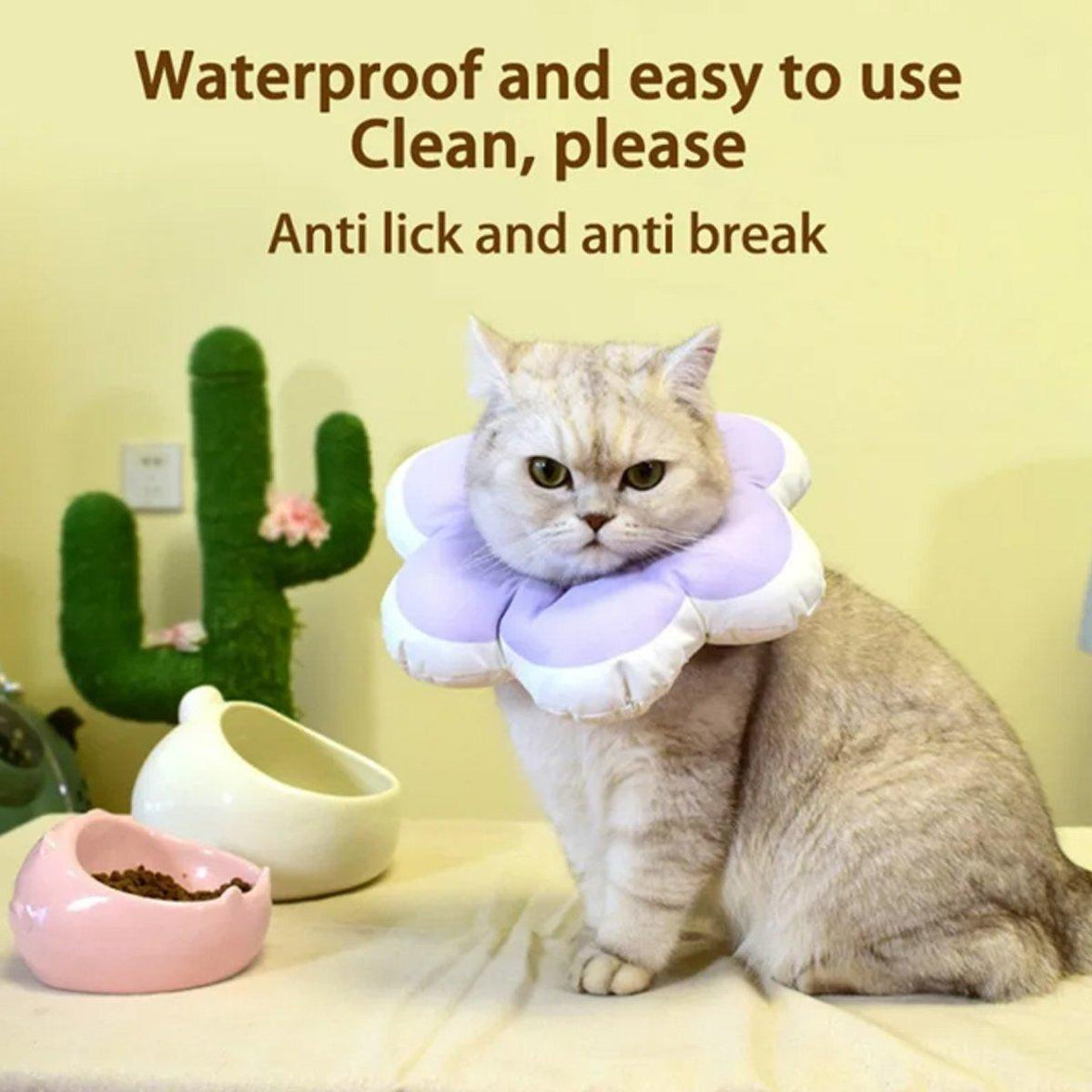 Elizabethan Cat Recovery Collar Anti Licking Pet Cone Protective Neck Ring - Purple-M