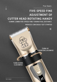 Professional Pet Grooming Hair Clipper Kit - Rechargeable, Low Noise, with Ceramic Blades & 5-Speed Adjustment(gold)