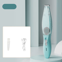 Blue Rechargeable Pet Grooming Clipper with Built-in Vacuum - Low Noise Hair Trimmer for Dogs & Cats