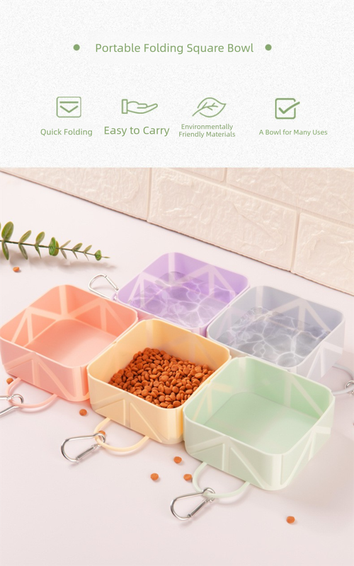 2 Pcs Pink Portable 500ml Collapsible Square Pet Bowl - Silicone Travel Feeder with Carabiner Clip for Dogs & Cats - Lightweight for Camping & Hiking
