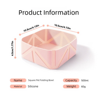 2 Pcs Pink Portable 500ml Collapsible Square Pet Bowl - Silicone Travel Feeder with Carabiner Clip for Dogs & Cats - Lightweight for Camping & Hiking