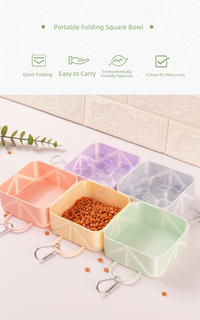 2 Pcs Purple Portable 500ml Collapsible Square Pet Bowl - Silicone Travel Feeder with Carabiner Clip for Dogs & Cats - Lightweight for Camping & Hiking