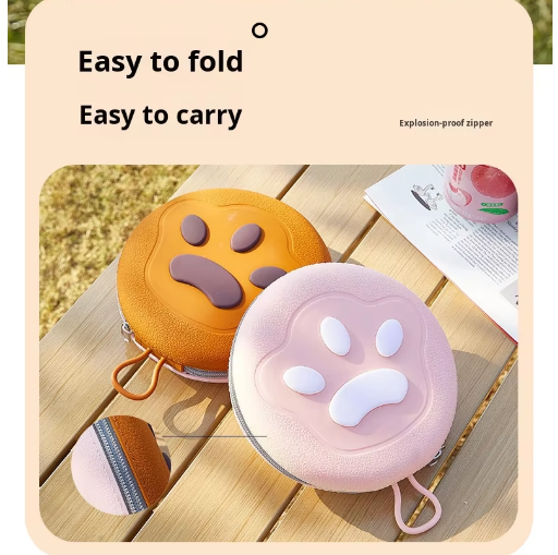 Portable Silicone Double Pet Bowl - Collapsible Travel Dog Feeder for Food & Water - 2 x 450ml Capacity with Zipper Case - Light Yellow