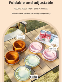 Portable Silicone Double Pet Bowl - Collapsible Travel Dog Feeder for Food & Water - 2 x 450ml Capacity with Zipper Case - Pink