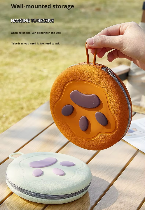 Portable Silicone Double Pet Bowl - Collapsible Travel Dog Feeder for Food & Water - 2 x 450ml Capacity with Zipper Case - Brown & Yellow