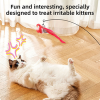 Interactive Self-Play Cat Wand with Suction Base, Feather & Bell - Automatic Bouncing Teaser(Black)