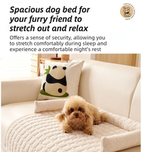 Beige Pet Sofa Protector & Calming Bolster Bed with Diamond Lattice - 75x75CM Thickened Non Slip Furniture Cover for Cats & Dogs