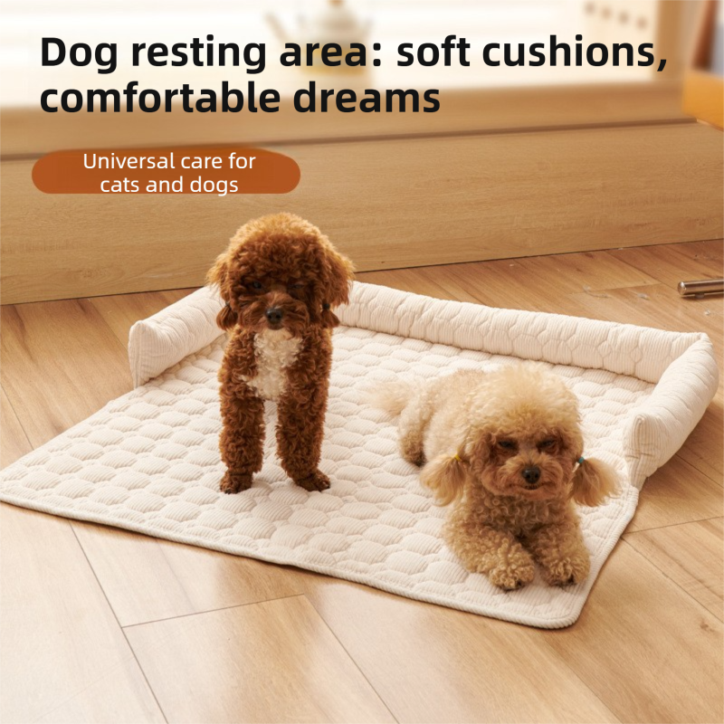 Light Grey Pet Sofa Protector & Calming Bolster Bed with Cable Knit - 75x75CM Thickened Non Slip Furniture Cover for Cats & Dogs