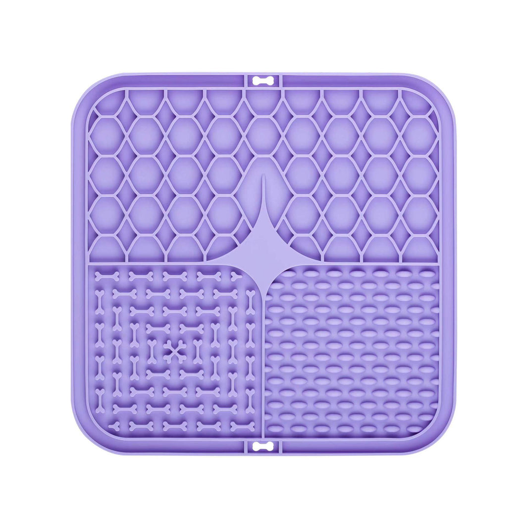 2PCS Purple 20 x 20 cm Silicone Pet Lick Mat | Multi-Zone Slow Feeder Pad with Suction Cups | Anxiety Relief Dog & Cat Bowl