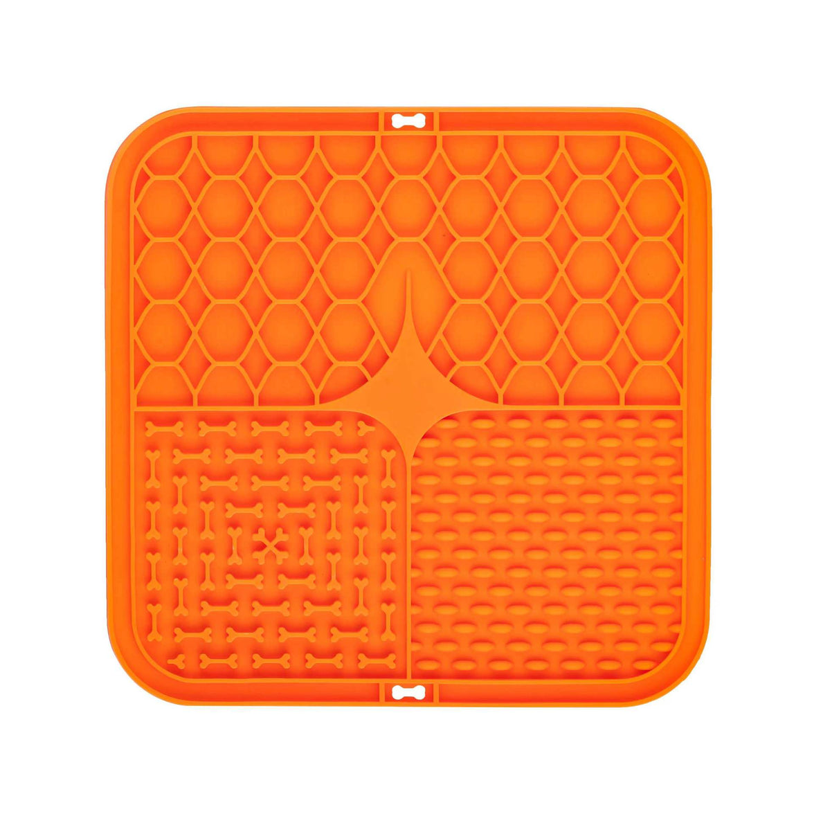 2PCS Orange 20 x 20 cm Silicone Pet Lick Mat | Multi-Zone Slow Feeder Pad with Suction Cups | Anxiety Relief Dog & Cat Bowl