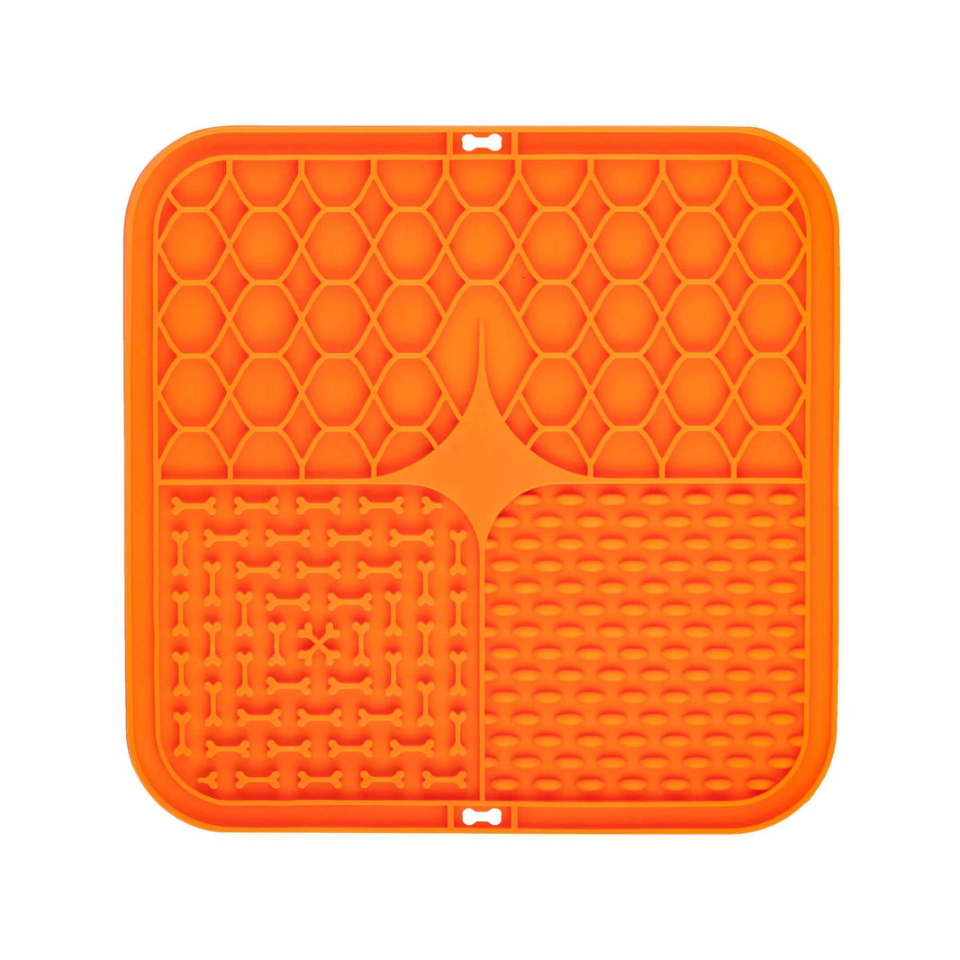 2PCS Orange 20 x 20 cm Silicone Pet Lick Mat | Multi-Zone Slow Feeder Pad with Suction Cups | Anxiety Relief Dog & Cat Bowl