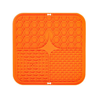2PCS Orange 20 x 20 cm Silicone Pet Lick Mat | Multi-Zone Slow Feeder Pad with Suction Cups | Anxiety Relief Dog & Cat Bowl
