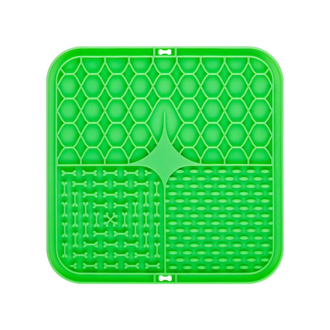 2PCS Green 20 x 20 cm Silicone Pet Lick Mat | Multi-Zone Slow Feeder Pad with Suction Cups | Anxiety Relief Dog & Cat Bowl