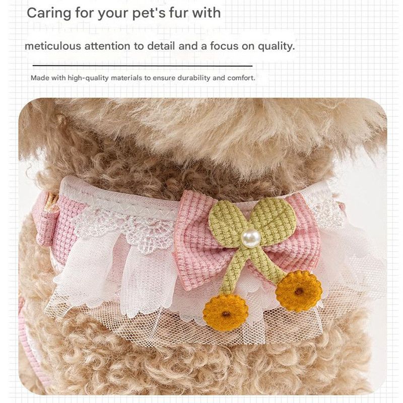 Pink Lace Y-Shaped Pet Harness and Leash Set - Breathable Mesh Vest for Small to Medium Dogs and Cats - Comfortable Walking Gear with 150cm Leash(Size:S)