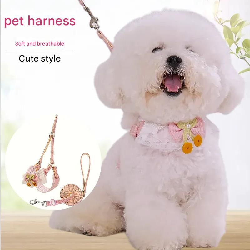 Pink Lace Y-Shaped Pet Harness and Leash Set - Breathable Mesh Vest for Small to Medium Dogs and Cats - Comfortable Walking Gear with 150cm Leash(Size:M)
