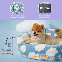 76x60x20 CM Cute Square Plush Pet Bed with Removable Cover & 5 Bolsters Support - Blue Sky and White Clouds Machine Washable Calming Dog & Cat Sofa