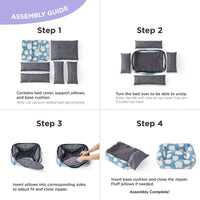 76x60x20 CM Cute Square Plush Pet Bed with Removable Cover & 5 Bolsters Support - Purple Plaid Machine Washable Calming Dog & Cat Sofa