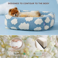 91x68x20 CM Cute Square Plush Pet Bed with Removable Cover & 5 Bolsters Support - Purple Plaid Machine Washable Calming Dog & Cat Sofa