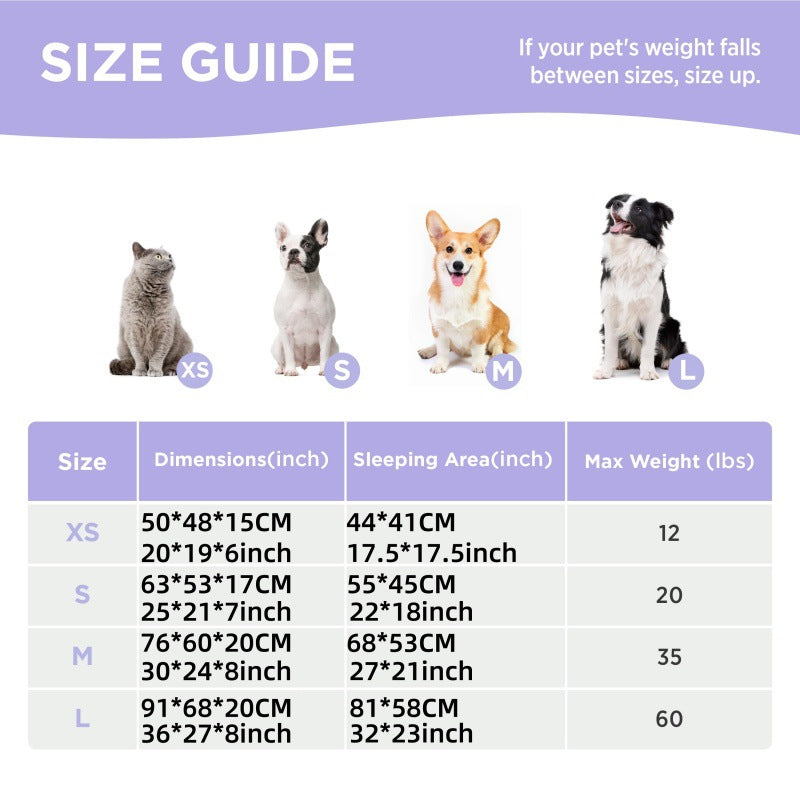 91x68x20 CM Cute Square Plush Pet Bed with Removable Cover & 5 Bolsters Support - Purple Plaid Machine Washable Calming Dog & Cat Sofa