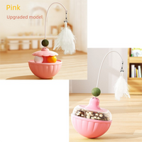 Pink 2Pcs Interactive Cat Wobble Toy Set - Dual Ball Turntable & Feeder with Feather Teaser and Catnip Ball - PP Plastic for Kitten Self-Entertainment