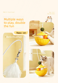 Green 2Pcs Interactive Cat Wobble Toy Set - Dual Ball Turntable & Feeder with Feather Teaser and Catnip Ball - PP Plastic for Kitten Self-Entertainment