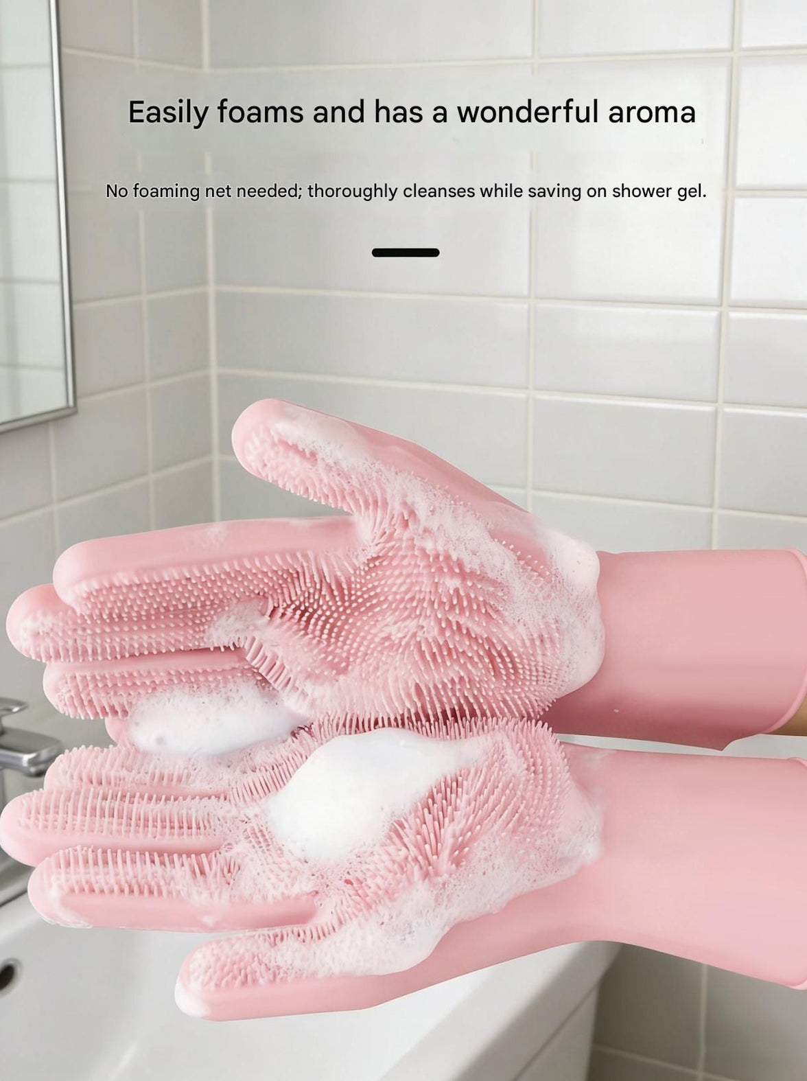 Orange Silicone Pet Bathing Gloves - Pink Double-Sided Design for Cats and Dogs - Gentle Massage, Easy Lather, Durable and Waterproof, Ideal for Pet Grooming and Home Use