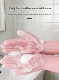 Blue Silicone Pet Bathing Gloves - Pink Double-Sided Design for Cats and Dogs - Gentle Massage, Easy Lather, Durable and Waterproof, Ideal for Pet Grooming and Home Use