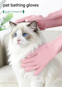 Purple Silicone Pet Bathing Gloves - Pink Double-Sided Design for Cats and Dogs - Gentle Massage, Easy Lather, Durable and Waterproof, Ideal for Pet Grooming and Home Use