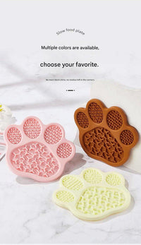 Pink Silicone Slow Feeder Lick Mat for Dogs and Cats - Paw Shaped Non Slip Pet Bowl with Suction Cups - BPA Free, Dishwasher Safe, Freezer Safe, Anxiety Relief, Easy Clean, 20x17cm - Pink, Brown, Yellow