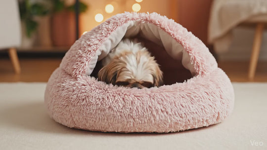 Darzheoy Calming Dog Beds & Cat Cave Bed with Hooded Cover, Removable Washable Round Beds for Small Medium Pets, Anti-Slip Plush Coved Bed for Pet (20"x20") L